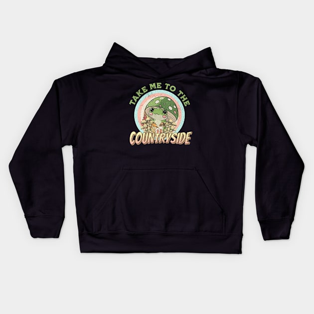 Countryside Cottagecore Mushroom Frog Kids Hoodie by UnrealArtDude